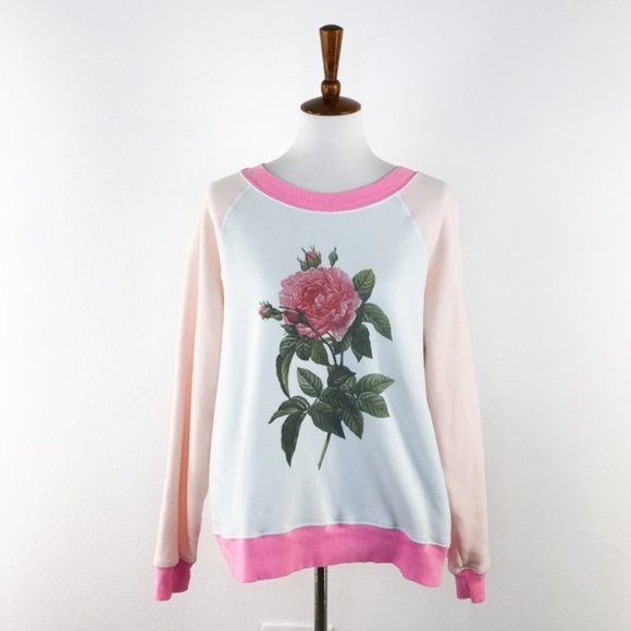 Wildfox Tops - Wildfox Pink & White Rose Print Sweatshirt